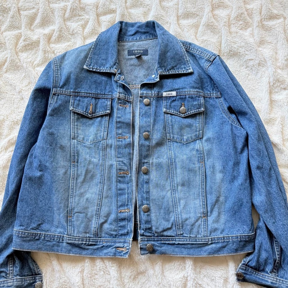 IZOD Jeans Vintage Women's XL Denim Trucker Jacket Medium Wash